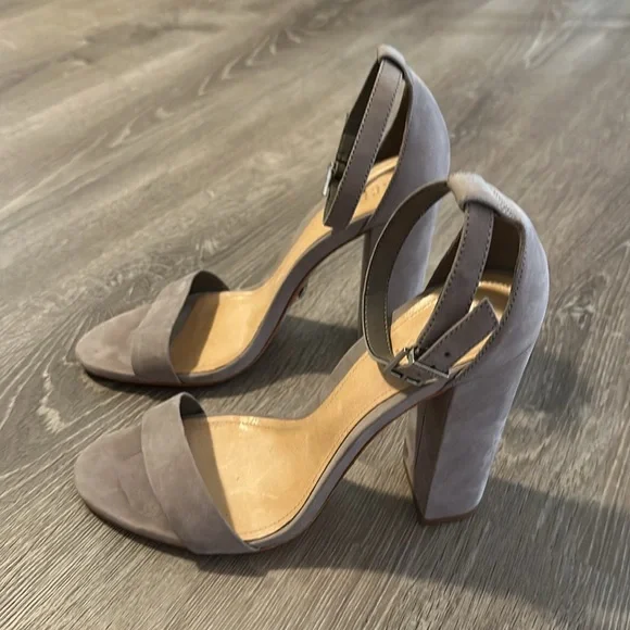 Schutz Women’s Sz 8‎ Enida Neutral Suede Ankle Strap Open Toe Chunky Block Heels - Picture 3 of 14